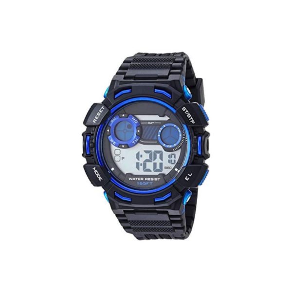 Men’s Blue Accented Digital Chronograph Black Resin Strap Watch For Cheap