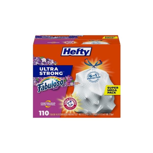 110ct Hefty Ultra Strong Tall Kitchen Trash Bags, Fabuloso Scent, 13 Gallon Online Sale