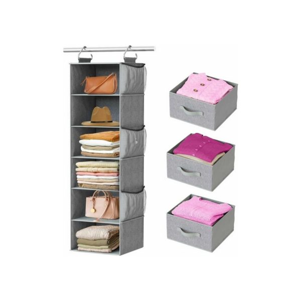 6 Shelf Hanging Closet Organizer with 3 Removable Drawers & Side Pockets Discount