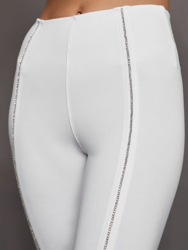 Stirrup Legging with Rhinestone Trim - White Online now - Image 4